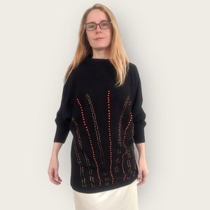 80s Beaded Angora Silk Sweater Black Soft Vintage S New Old Stock